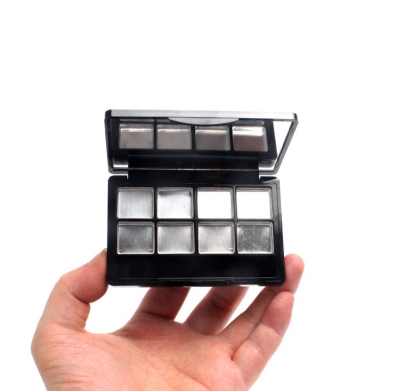 Elandy Empty Eye Shadow Palette Container Lipstick Cosmetic Cream Tray Multi-lattice Mini Holder Case Makeup Loose Powder Organizer Sample Small Box Mirror Snap Closure Metal Black Case Travel Useful Tool - Image 2